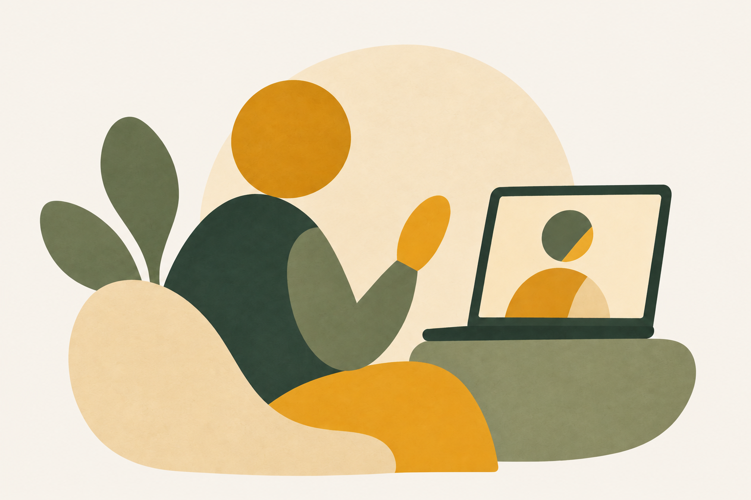 Illustration of an online therapy consultation with Iryna.