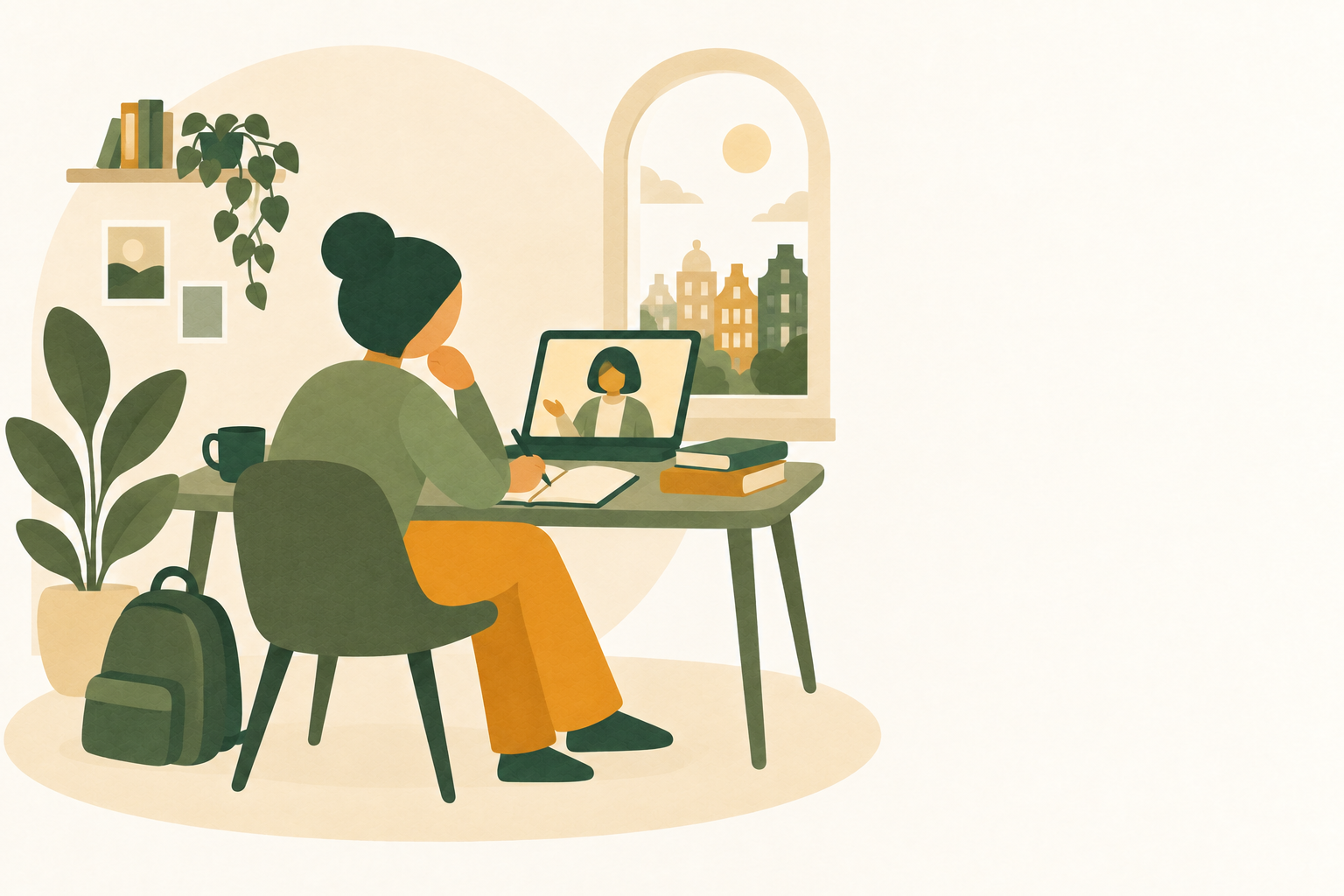 Illustration of an online student therapy session.